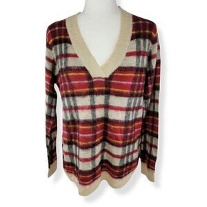 St.John' Bay Plaid knit V-neck sweater M NWT